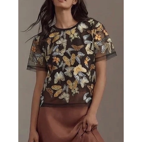 dolan Tops - Anthropologie Dolan Left Coast 3D Butterfly Tee Appliqué Whimsy Cottagecore M